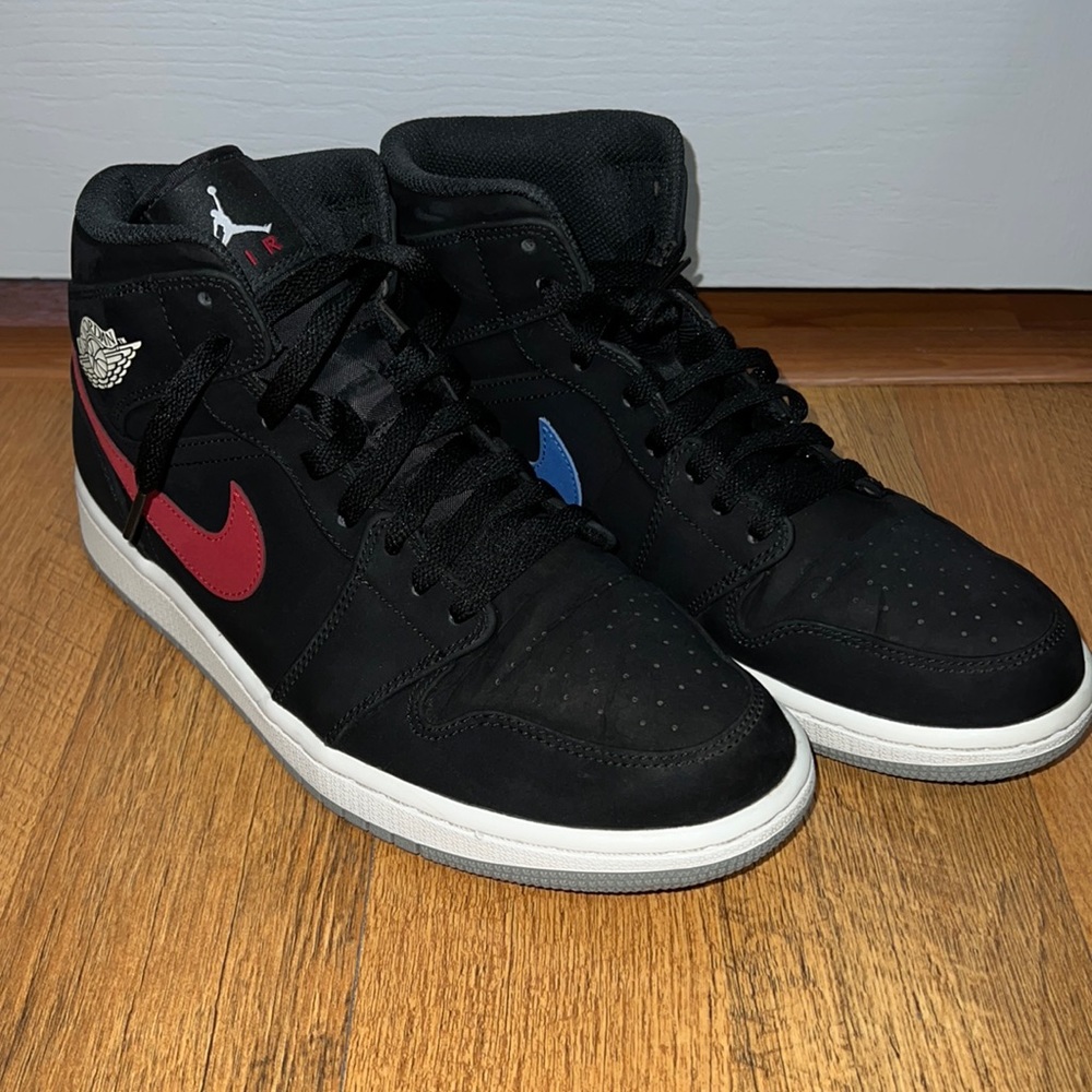 Air Jordan 1 Mid Multicolor Swoosh Black (Size 9.5 Men’s)